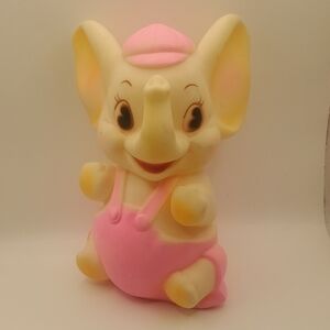 Vintage Sanitoy Rubber Pink White Elephant Squeaker Toy, 7 5/8"